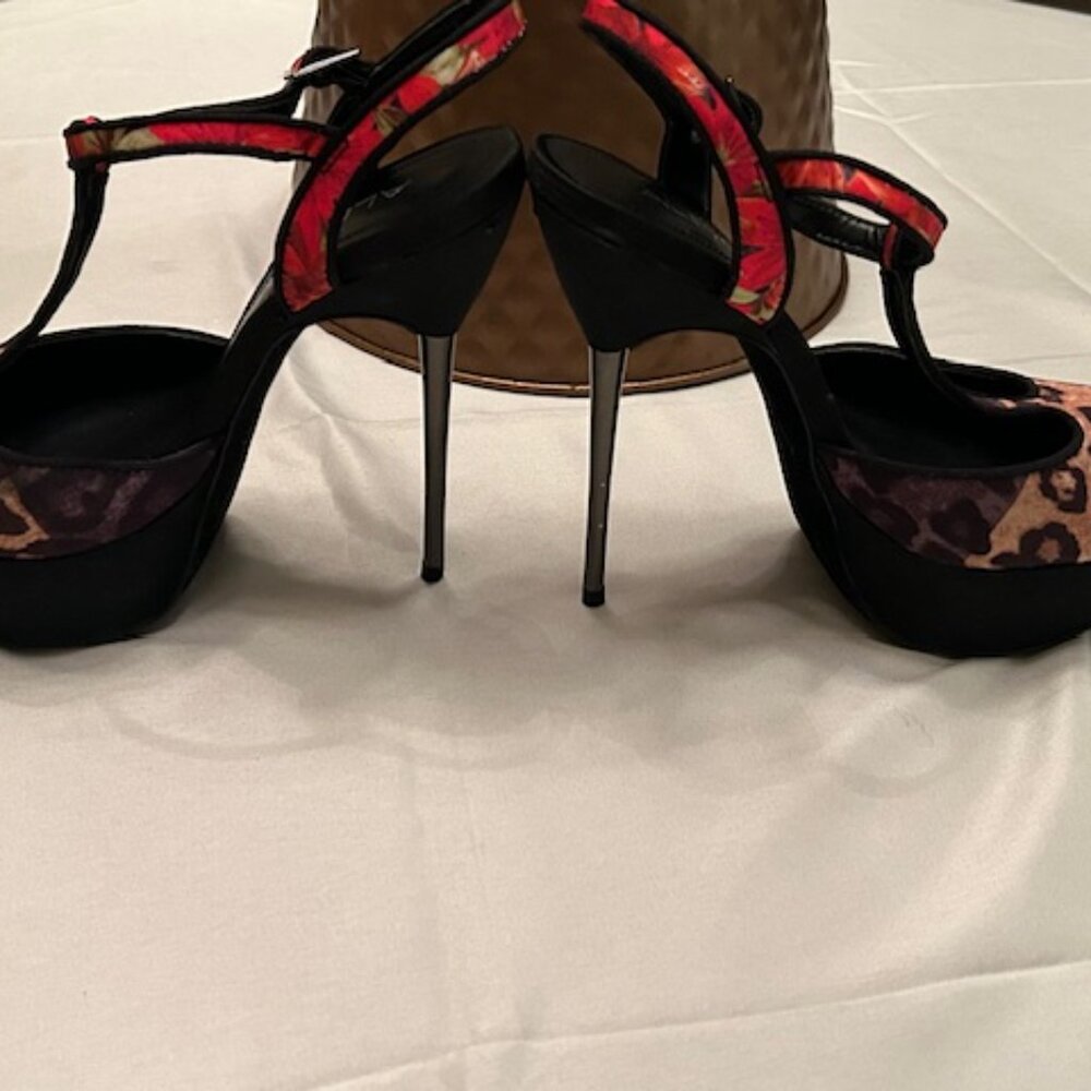 ALDO metal stiletto heels with leopard and hot pink/red floral pattern - Picture 2 of 10